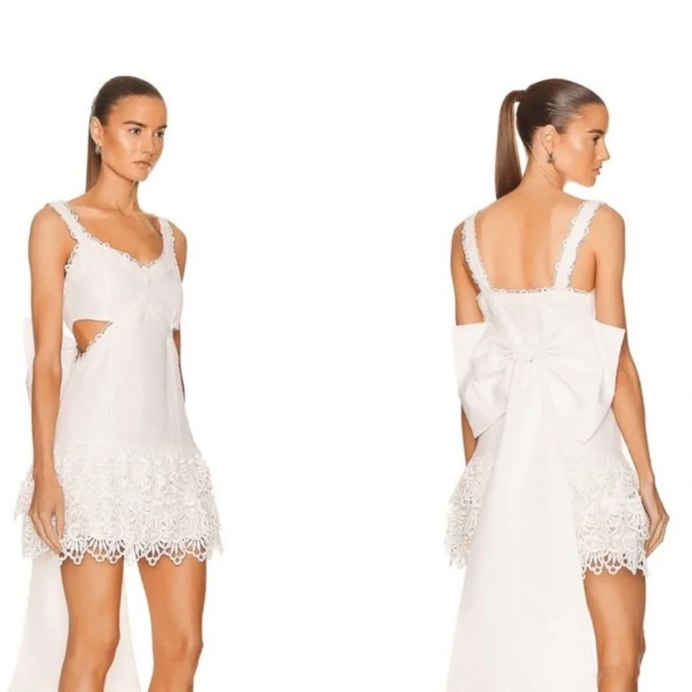 LoveShackFancy Anjanue Bow Detail Cutout
True White Mini Dress size 4 - Picture 5 of 5